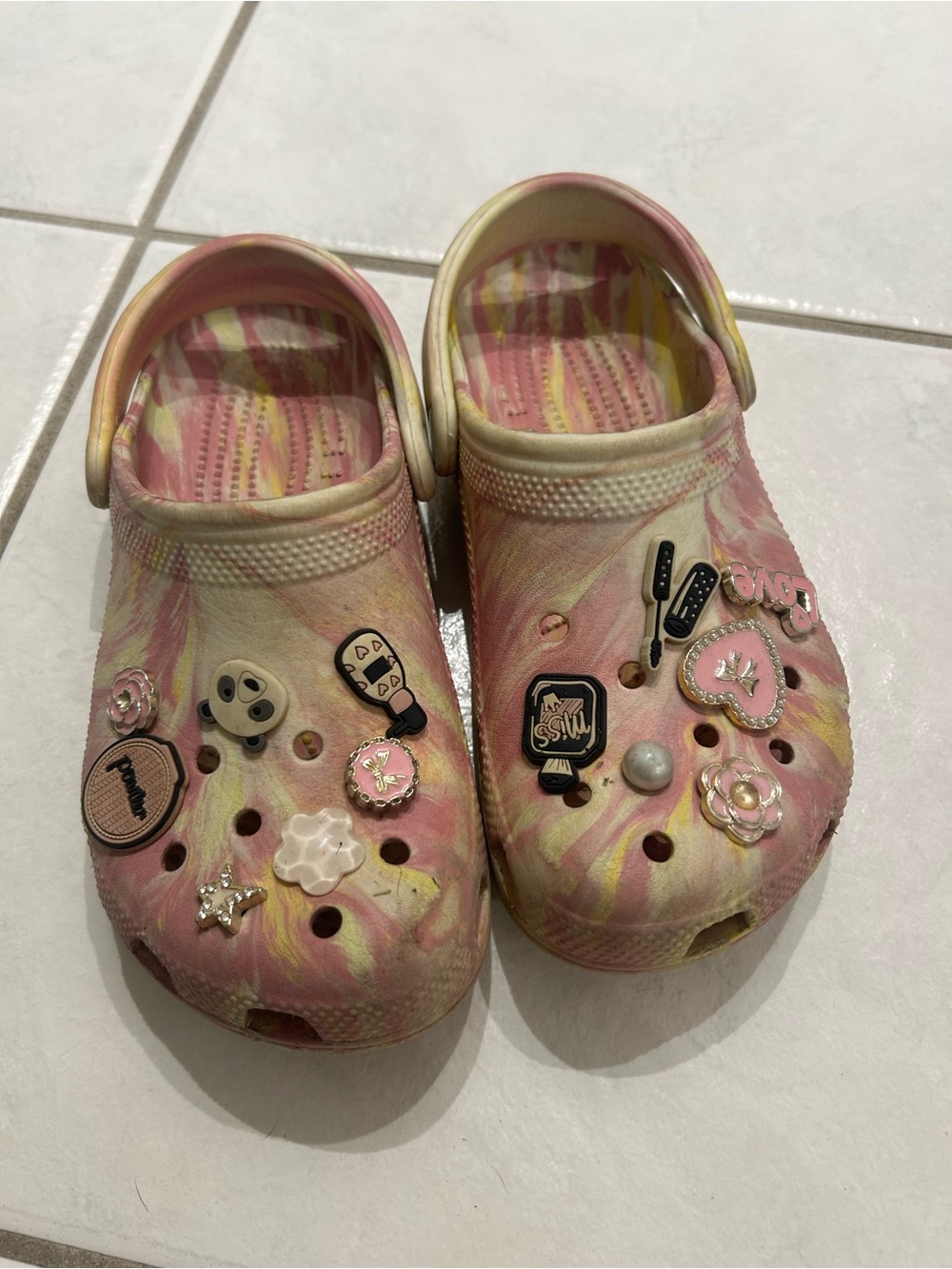 Kids Slip-On Clogs in Pink & Yellow Swirl